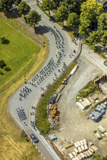 Aerial photo, shooting club street parade, St. Sebastianus Schützenbruderschaft 1766 e.V. Öventrop,