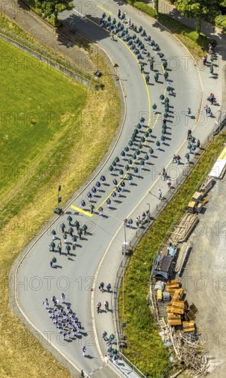 Aerial photo, shooting club street parade, St. Sebastianus Schützenbruderschaft 1766 e.V. Öventrop,