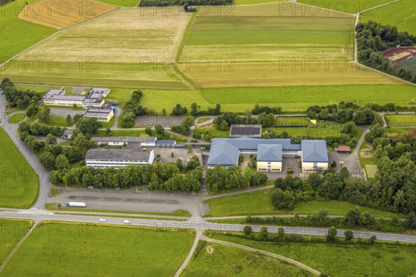 Aerial view, Ludwig-zu-Sayn-Wittgenstein-Schule Hauptschule und Städt. secondary school, meadows