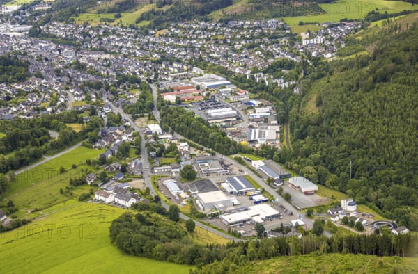 Aerial view, commercial area Unterm Limburg with sewage treatment plant, residential area Bad