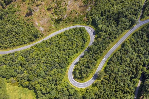 Aerial view, serpentines at the Ochsenkopf between Arnsberg and Sundern in the forest area with