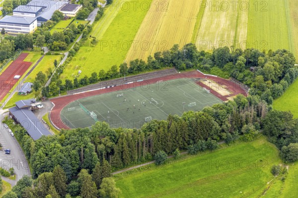 Aerial view, football stadium athletics stadium Auf dem Stöppel, sports field Bad Berleburg, youth