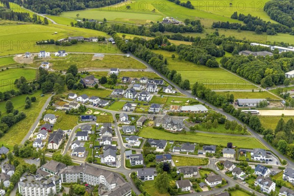 Aerial view, new residential area Am Sengelsberg, below the Haus am Sähling - Evangelisches