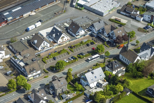 Aerial view, shopping area at the federal road B7, Zum Alten Güterbahnhof, parking, evang.