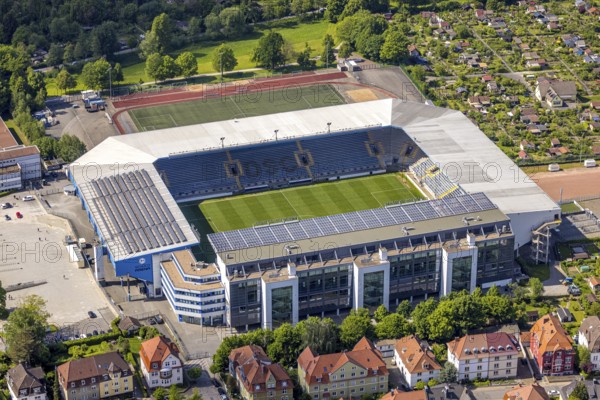 Aerial view, football stadium SchücoArena of DSC Arminia Bielefeld, also Almstadion or Bielefelder