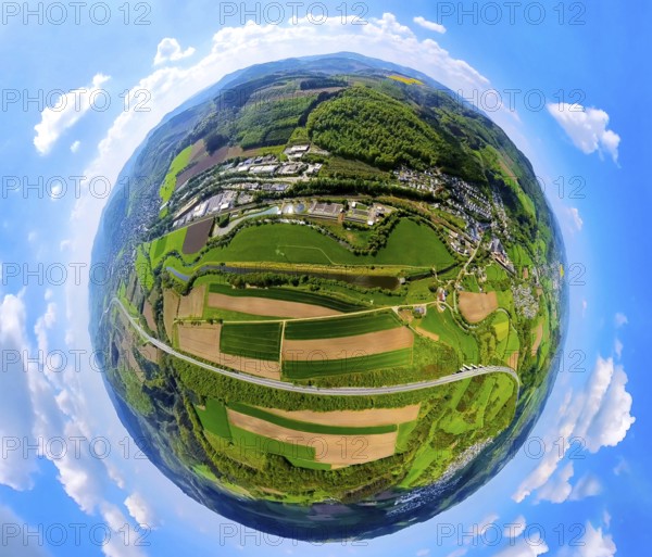 Aerial view, industrial area Im Öhler, logistics centre Spediiton Häger, Ruhrverband sewage