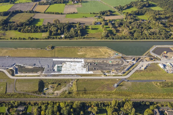 Aerial view, Wasserstadt Aden on the Datteln-Hamm Canal, construction area for planned urban