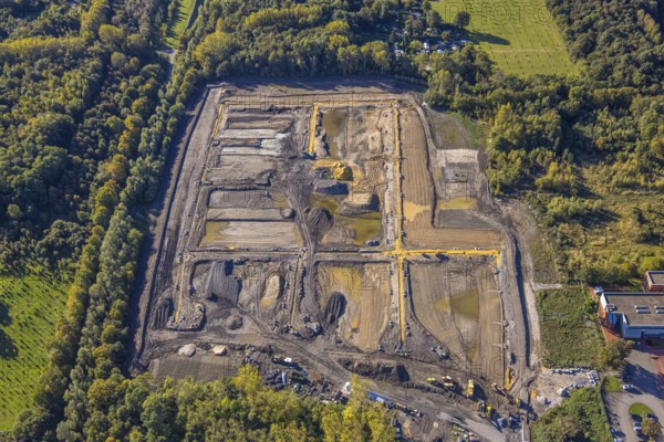 Aerial view, Kuckuck shaft mining accident memorial park, construction site for new forest
