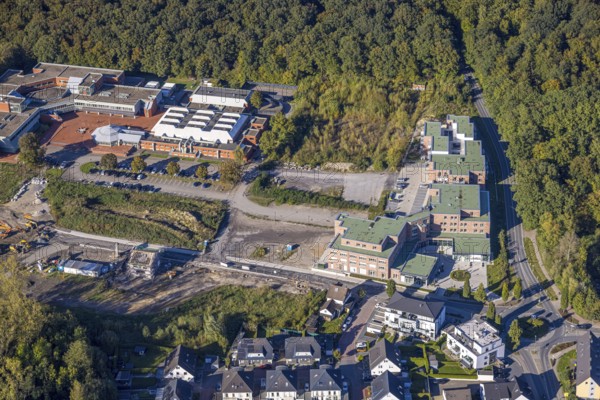 Aerial view, Kuckuck shaft mining accident memorial park, construction site for new forest housing