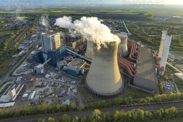 Aerial view, Niederaussem lignite-fired power plant, RWE Power AG power plant site, cooling towers