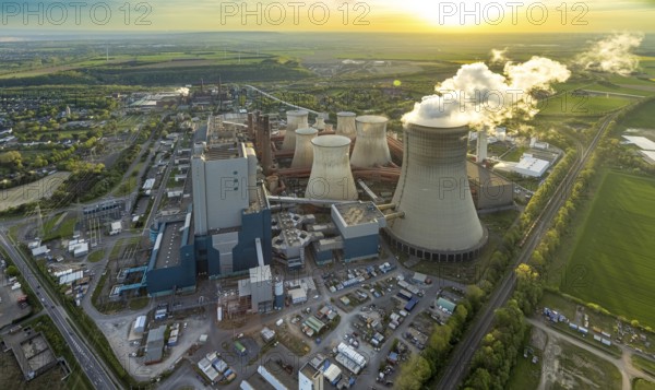 Aerial view, Niederaussem lignite-fired power plant, power plant site of RWE Power AG, cooling