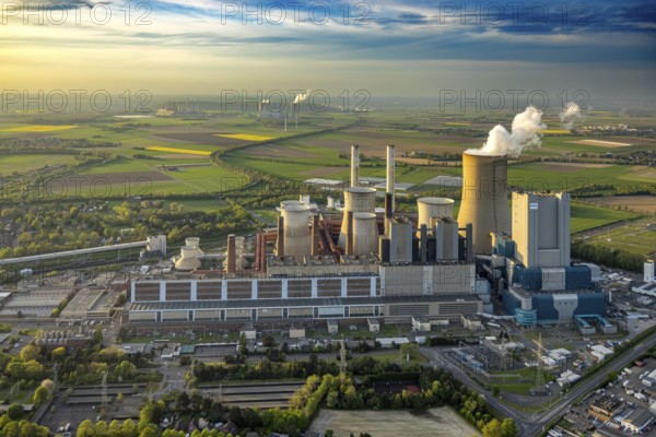 Aerial view, lignite-fired power plant Niederaussem, power plant site of RWE Power AG, cooling