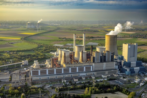 Aerial view, lignite-fired power plant Niederaußem, power plant site of RWE Power AG, cooling