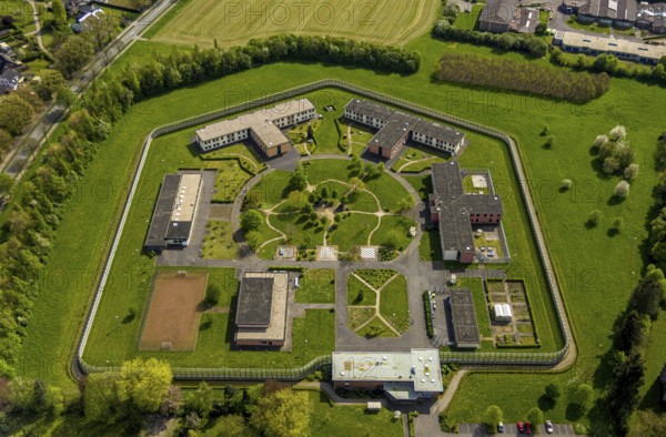 Aerial view, Forensic Psychiatry - LVR Clinic, special psychiatric facilities, circular garden,