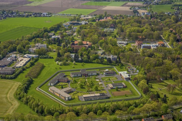 Aerial view, Forensic Psychiatry - LVR Clinic, psychiatric special facilities, circular garden,