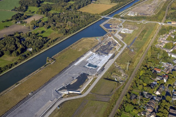 Aerial view, Wasserstadt Aden on the Datteln-Hamm Canal, construction area for planned urban