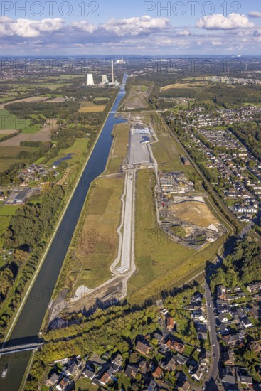 Aerial view, Wasserstadt Aden on the Datteln-Hamm Canal, construction area for planned urban