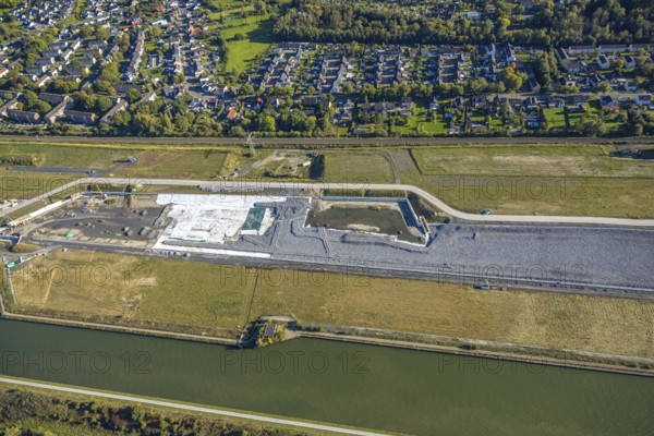 Aerial view, Water City Aden on the Datteln-Hamm Canal, construction area for planned urban quarter