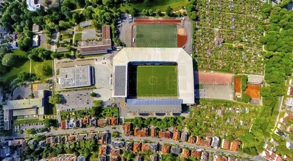 Aerial view, football stadium SchücoArena of DSC Arminia Bielefeld, also Almstadion or Bielefelder