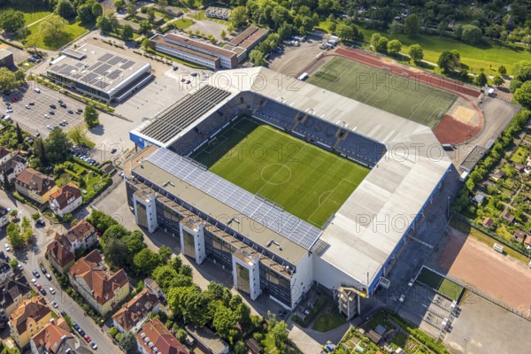 Aerial view, football stadium SchücoArena of DSC Arminia Bielefeld, also Almstadion or Bielefelder