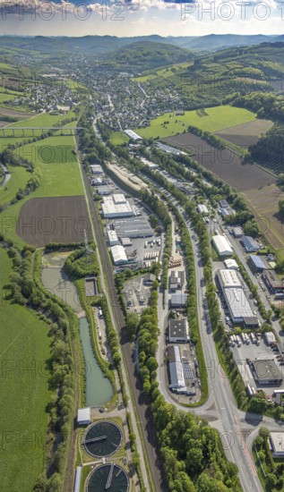 Aerial view, industrial area Im Öhler, distant view with view to Velmede and Ruhr valley bridge