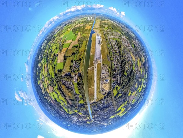Aerial view, Water City Aden on the Datteln-Hamm Canal, construction area for planned urban quarter