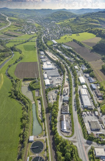 Aerial view, industrial area Im Öhler, distant view with view to Velmede and Ruhr valley bridge