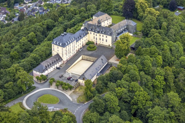 Aerial view, Wittgenstein Castle in the forest, Wittgenstein art, Bad Laasphe, Wittgensteiner Land,