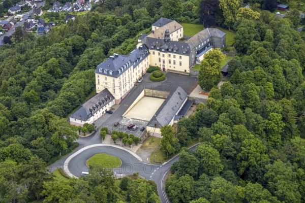 Aerial view, Wittgenstein Castle in the forest, Wittgenstein art, Bad Laasphe, Wittgensteiner Land,