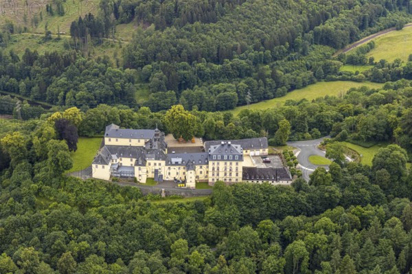 Aerial view, Wittgenstein Castle in the forest, Wittgenstein art, Bad Laasphe, Wittgensteiner Land,