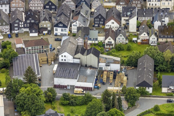 Aerial view, Bosch brewery on the river Laasphe in a residential area, Bad Laasphe, Wittgensteiner