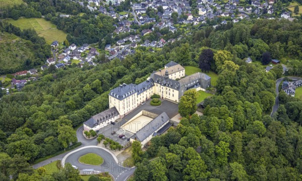 Aerial view, Wittgenstein Castle in the forest, Wittgenstein art, Bad Laasphe, Wittgensteiner Land,