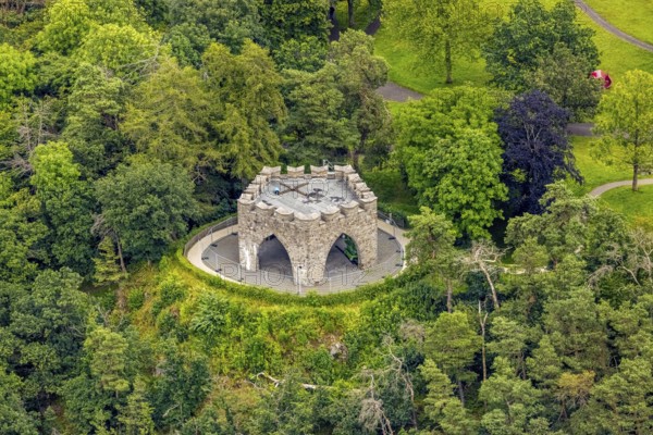 Aerial view, Steinchen memorial in the spa gardens, memorial for war victims, Bad Laasphe,