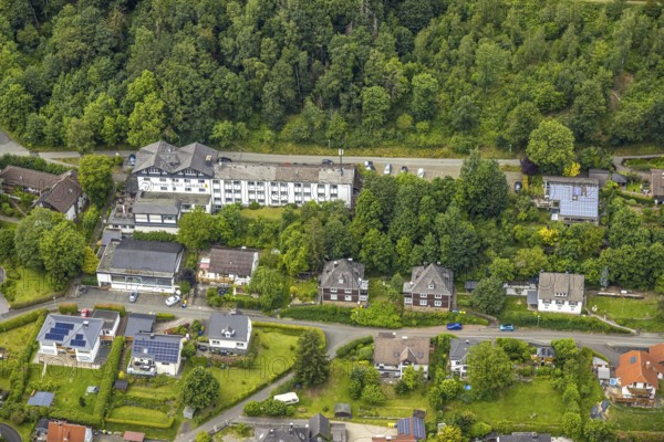 Aerial view, Panorama-Hotel Lahnblick, at the forest, Bad Laasphe, Wittgensteiner Land, North