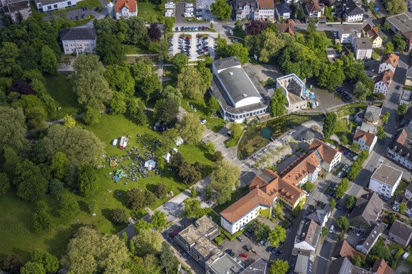 Aerial view, Congress Centre Bad Lippspringe, Arminius Park with castle ruins and river Lippequelle