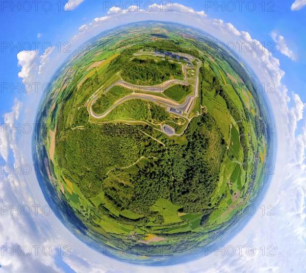 Aerial view, Bilster Berg race track, test track and presentation track, park-like terrain with
