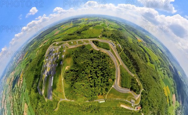 Aerial view, Bilster Berg race track, test track and presentation track, park-like terrain with