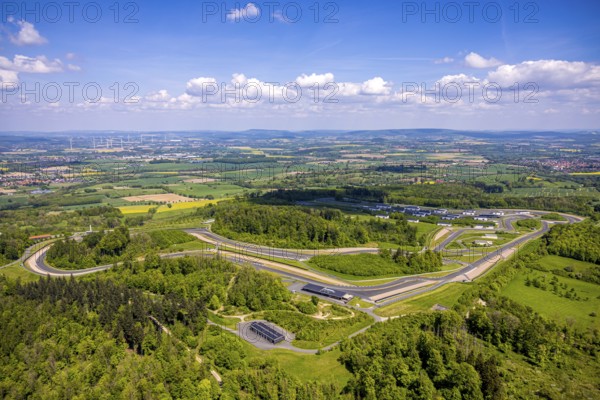 Aerial view, Bilster Berg race track, test track and presentation track, park-like terrain with