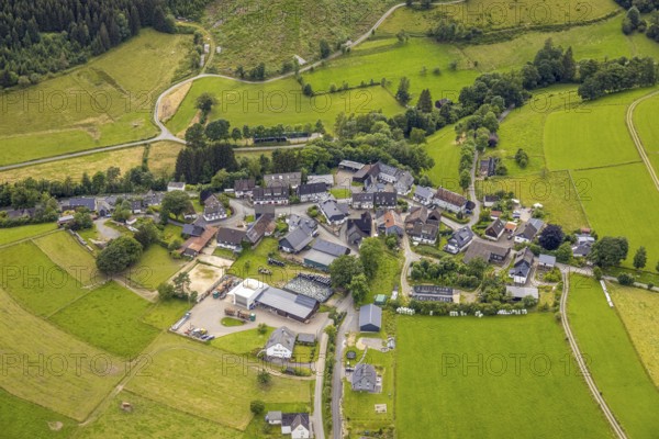 Aerial view, residential area local view Schüllar, Bad Berleburg, Wittgensteiner Land, North