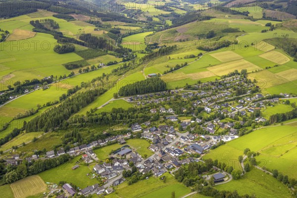 Aerial view, aerial view residential area Im Oberdorf, meadows and fields, residential area Am