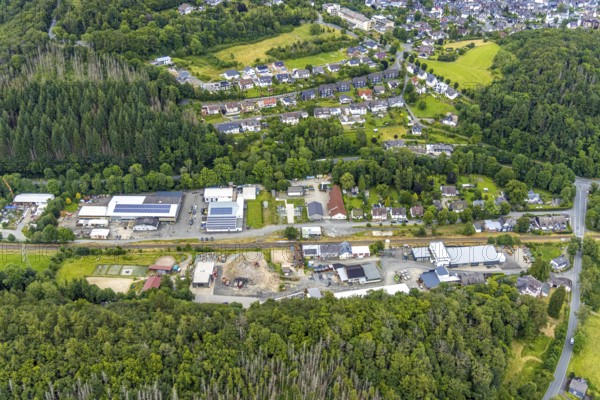 Aerial view, Friedrichshütte industrial estate and Lindenstraße on the railway line, Schuleborn