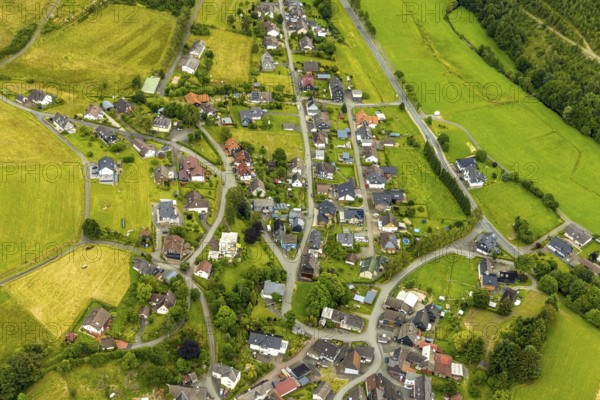 Aerial view, local view and residential area Herbertshausen, Bad Laasphe, Wittgensteiner Land,