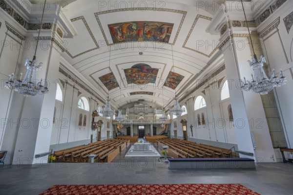 The Roman Catholic parish church of St Martin, interior with organ loft, Behmann organ and ceiling