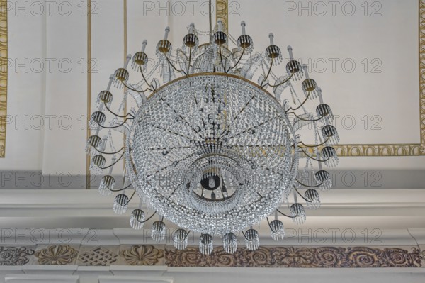 The Roman Catholic parish church of St Martin, interior with crystal chandelier, Dornbirn,