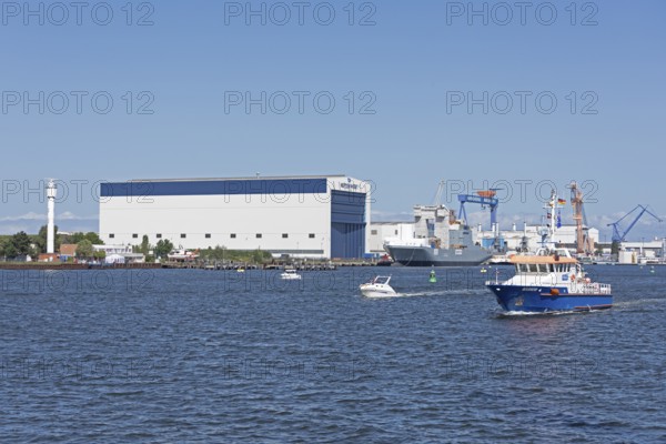 Neptun Werft, warship, police boat, Unterwarnow, Warnemünde, Rostock, Mecklenburg-Vorpommern,