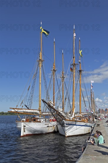 Sailing ships at the quay wall, Hanse-Sail, harbour, Rostock, Mecklenburg-Western Pomerania,