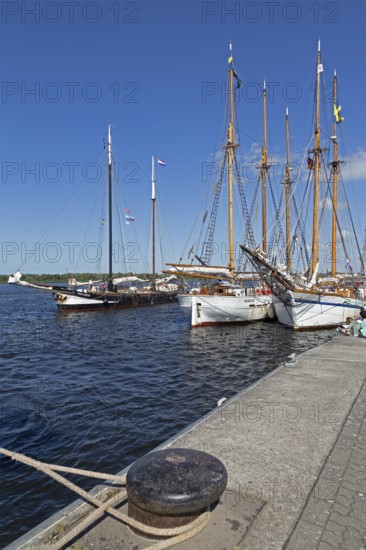Sailing ships at the quay wall, Hanse-Sail, harbour, Rostock, Mecklenburg-Western Pomerania,