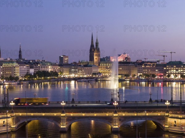 Aerial view of the Outer Alster and Inner Alster with Kennedy Bridge, Alster Fountain,