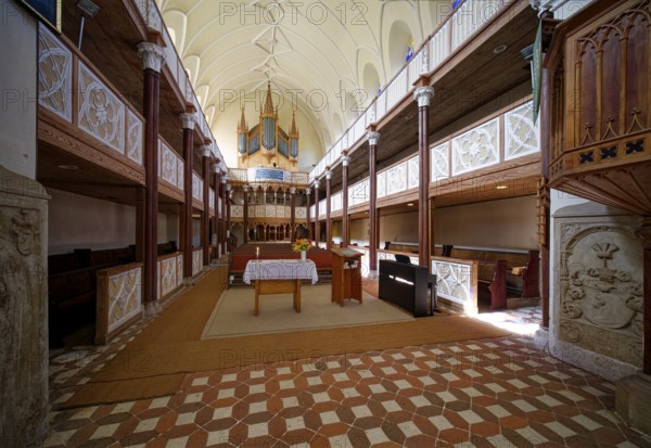 Protestant Wörlitz St Peter's Church in neo-Gothic style with the organ, interior view, Wörlitz
