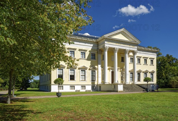 Wörlitz Palace, built 1769-1773, founding building of German Classicism, main façade, Wörlitz Park,